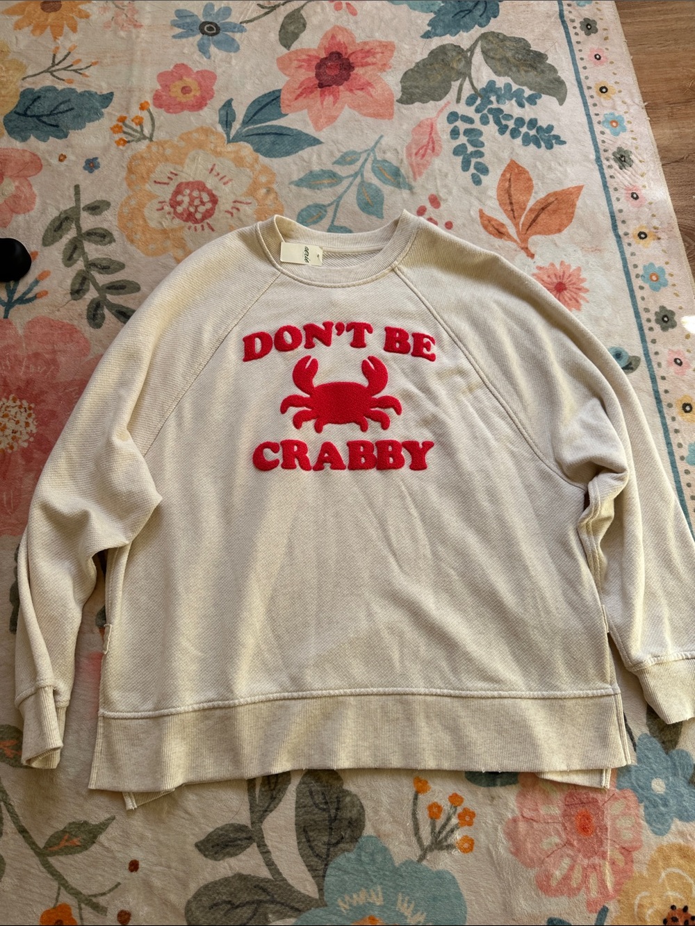 aerie Cream Crewneck Sweatshirt with Red Appliqué Crab Text